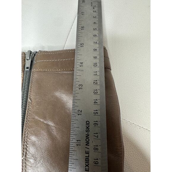 LOFT Size 7 Tan Beige Leather Side Zip Neutral Fall Tall Heel Boot Closet Staple - Picture 10 of 13
